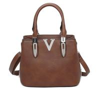 Fontanella Fashion Women's Structured Synthetic Leather Crossbody Bag with Metallic Top Handle Expandable Zipper Organizer Professional Work Handbag for Everyday Use