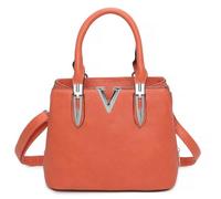 Fontanella Fashion Women's Structured Synthetic Leather Crossbody Bag with Metallic Top Handle Expandable Zipper Organizer Professional Work Handbag for Everyday Use