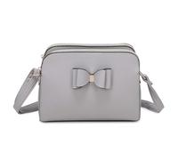 Fontanella Fashion Women's Stylish Textured Crossbody Shoulder Handbag Multi-Compartment with Double Zipper Design and Decorative Bow (Ash Grey)