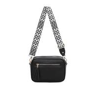 Fontanella Fashion Women's Tassel Front and Back Zip Messenger Camera Wide Guitar Strap Shoulder Handbag Crossbody Bag-BLACK