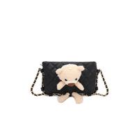 Fontanella Fashion Women's Teddy Bear Quilted Diamond Patterned Mini PU Leather Crossbody Bag in Black