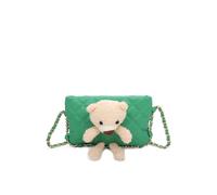 Fontanella Fashion Women's Teddy Bear Quilted Diamond Patterned Mini PU Leather Crossbody Bag in Green