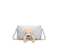 Fontanella Fashion Women's Teddy Bear Quilted Diamond Patterned Mini PU Leather Crossbody Bag in Silver