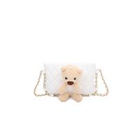 Fontanella Fashion Women's Teddy Bear Quilted Diamond Patterned Mini PU Leather Crossbody Bag in White