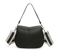 Fontanella Fashion Women's Textured Faux Leather Wide Patterned Crossbody Flap Closure Shoulder Handbag (Black)