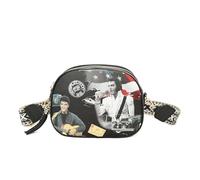 Fontanella Fashion Womens Triple Zip Elvis Presly Tassel Lightweight Wide Strap Camera Messenger Shoulder Crossbody Bag - BLACK