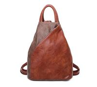 Fontanella Fashion Women's Vegan Leather Backpack Purse Contrasting Panel Asymmetrical Geometric Slouchy Travel Rucksack for Work Commute and Everyday Use