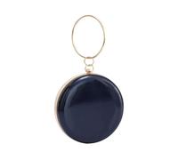 Fontanella Fashion Women's Vintage Style Gold-Tone Trim Keyring Round Enamel Compact Purse Clutch Bag (Navy)