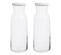 LAV 2x White Lid 1.2L Fonte Glass Carafe - Water Wine Juice Fridge Storage Pitcher Jug Set | Bedside Laundry Dispenser Bottle Jar