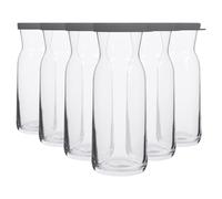 LAV 6x Grey Lid 700ml Fonte Glass Carafe - Water Wine Juice Fridge Storage Pitcher Jug Set | Bedside Laundry Dispenser Bottle Jar