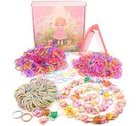 Fontee 1650 pieces of Multicoloured Hair Ties, Elastic Bands, Set with Comb and Gift Box for Babies and Little Girls, Hair Bands in Various Colours, Hair Accessories for Baby Girls