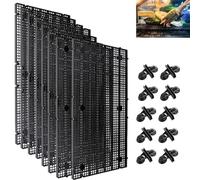 FontFable 8Pcs Reinforced Aquarium Grid Plastic, Fish Tank Divider with 10pcs Suction Cups, Egg Crate for DIY Filtration and Bottom Protection in Aquascaping (Black)