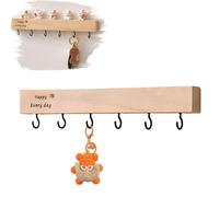 FontFable Wooden Key Hooks with 6 Hooks, No Drilling Required, Self-Adhesive Key Holder, Hallway Wall Mount Keychain, Key Holder Wall Mount for Corridor, Living Room (Black)