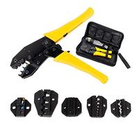 Fontic 0.5-35mm Crimping Pliers Crimping Tool Kit Cable Ratchet Hand Stripper Cable Ratcheting Crimper Tool with 4 Spare Dies + Carrying Case