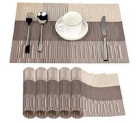 Fontic set of 6 placemats 30 x 45 cm, non-slip, washable, PVC table mats, tear-proof, heat resistant, dirt repellent and washable place mats for kitchen, dining table Hell-Golden