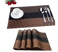 Fontic set of 6 placemats 30 x 45 cm, non-slip, washable, PVC table mats, tear-proof, heat resistant, dirt repellent and washable place mats for kitchen, dining table black / brown