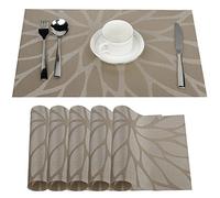 Fontic set of 6 placemats 30 x 45 cm, non-slip, washable, PVC table mats, tear-proof, heat resistant, dirt repellent and washable place mats for kitchen, dining table khaki
