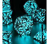 FONVGOGO Glow in The Dark DND Dice Metal for Dungeons and Dragon 7 Polyhedral Dice Set Hollow Metal Vine D and D RPG Dice for Role Playing Game (Vine Glow Blue)