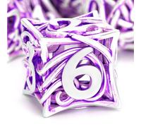 FONVGOGO Metal DND Dice Set with 7 Pieces for Dungeons and Dragons, Hollow Polyhedral Metal Vines Dice Set D&D with Case, Role Playing Dice (Vine Purple)