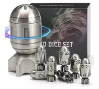 FONVGOGO Rocket Metal DND Dice Set with 7 Pieces and Rotating Container in Rocket Shape, Cool Bullet DND Dice Set for Dungeons and Dragons D&D Gift (Rocket Silver)