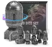 FONVGOGO Rocket Metal DND Dice Set with 7 Pieces and Rotating Rocket Shape Container Cool Bullet DND Dice Set for Dungeons and Dragons D&D Gift (Rocket Old Silver)
