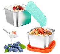 Fonyet Pack of 2 Stainless Steel Small Tin with Lid, 200 ml, Freezer Containers, Small Stainless Steel Food Storage Containers, Dip Containers, Multifunctional Metal Cans, Dip