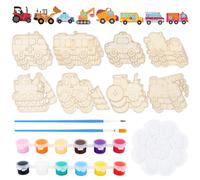 Fonyet Wooden Car Craft Set for Children 29 Pieces DIY Crafts with Colours and Brushes, Construction Vehicle, Ages 4+