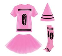 FONYFA Crayon Halloween Costume Set for Women,Halloween Team Group Crayon T-Shirt Tutu Skirt Cone Hat Funny Crayon Costume Adult for Halloween Christmas Party