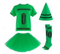 FONYFA Crayon Halloween Costume Set,Halloween Team Group Crayon T-Shirt Tutu Skirt Cone Hat for Funny Halloween Christmas, Green, S