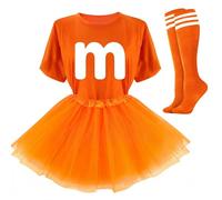 FONYFA Letter M Halloween Costumes Tutu Skirts,Women Team Group T-Shirt,Candy Costume for Halloween Christmas, Orange, L