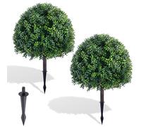 FONYICK 28 Inch Artificial Boxwood Trees, 2 Sets Faux Boxwood Topiary with Spikes, Pot Filler Fake Shrubs Plants for Outdoor Planters, Round Topiary Bush Balls Front Porch Home Garden Spring Decor
