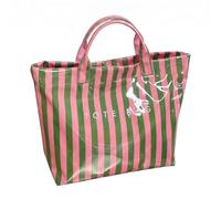 Fonyiunce Striped Beach Bag, Large Tote Bag for Beach, Trendy Plastic Tote Bag, Large Capacity, Lightweight Durable for Beach, Pool, Letter Print