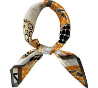 FONYVE 100% Mulberry Silk Scarf for Hair - 27" Square Head Scarf for Women - Lightweight Neck Scarf with Gift Packed, 22.geometric Orange, Medium