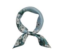 FONYVE 100% Mulberry Silk Scarfs for Women - Lightweight Square Satin Head Scarf - Small Silk Hair Scarf for Sleeping 21" x 21", 23 Flowers Blue, S