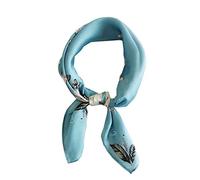 FONYVE 100% Mulberry Silk Scarfs for Women-Lightweight Square Satin Head Scarf-Small Silk Hair Scarf for Sleeping 21"x21", 16 Flower Blue, S