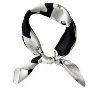 FONYVE 100% Mulberry Silk Scarfs for Women-Lightweight Square Satin Head Scarf-Small Silk Hair Scarf for Sleeping 21"x21", 83 Floral White, S