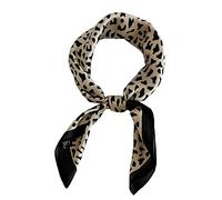 FONYVE Silk Feeling Scarf Medium Square Satin Head Scarf for Women 27.5 × 27.5 inches, 02 Leopard Beige, Medium
