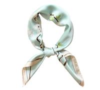 FONYVE Silk Feeling Scarf Medium Square Satin Head Scarf for Women 27.5 × 27.5 inches, 03 Light Green Floral, Medium