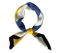 FONYVE Silk Feeling Scarf Medium Square Satin Head Scarf for Women 27.5 × 27.5 inches, 04 Geometric Blue & Yellow, Medium