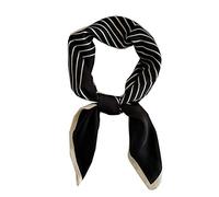 FONYVE Silk Feeling Scarf Medium Square Satin Head Scarf for Women 27.5 × 27.5 inches, 07 Stripe Black, Medium