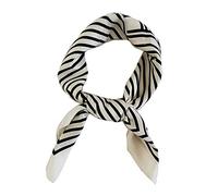FONYVE Silk Feeling Scarf Medium Square Satin Head Scarf for Women 27.5 × 27.5 inches, 08 Stripe White, Medium