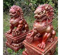 Foo Dogs 45cm Red Resin Garden Statues