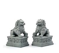 Foo Dogs Statues Pair Guardian Lions Fu Foo Dogs Stone Statues Chinese Feng Shui Decor Housewarming Congratulatory to Ward Off Evil Energy (L)