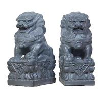 Foo Dogs Statues Pair - Real Stone Guardian Lions, 9.4"/24cm, Traditional Chinese Feng Shui Decor, Ward Off Evil Energy, Housewarming Gift, Straight Head Design