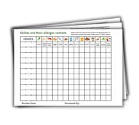 Food Allergen Content Chart, A4 Size, Pack of 3, Gloss Finish, 14 Major Allergens Tracking Sheet
