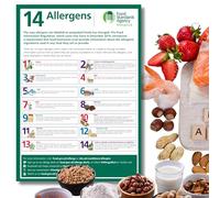 Food Allergens Poster Sign A4 Self Adhesive 297mm x 210mmmm, 1pc or 2pc - 14 Allergens Self-Adhesive Vinyl Sticker, Waterproof, Oil proof, Food Standards Agency compliant, Kitchens and Restaurants (1)