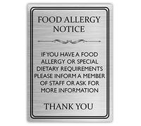 Food Allergy Notice - Brushed Silver - Medium Sticky Pads | Printed Metal Wall Sign Plaque