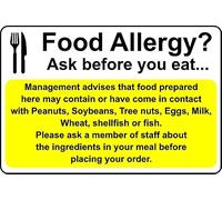 Food allergy restaurant information safety sign - Self adhesive sticker (200mm x 150mm)