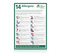 Food Allergy Sign, 14 Major Allergens, Self-Adhesive Vinyl Sticker, Waterproof and Oil-Resistant Food Allergy Warning Sign, Essential Allergen Information Poster for UK Food Businesses 30×20cm