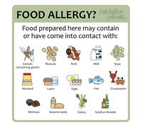 Food Allergy Warning Sign, Self-Adhesive Vinyl Sticker, 120mm x 120mm, 14 Common Allergens (10)